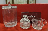 Gorham crystal cream & sugar, covered jar