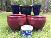 Beautiful Set of Cobalt Blue & Red Pots