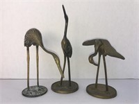 Set of 3 Bronze Heron Figurines