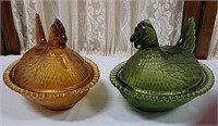 Indiana glass hen on nest dishes (2)