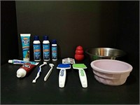 Oral Care for Dogs and Two Pet Bowls