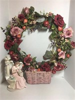 Porcelain Angel & Matching Floral Wreath