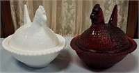 Indiana glass Hen on a nest dishes (2)