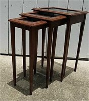 (3) Wood and Smoky Glass Nesting Tables