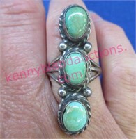 vintage turquoise & silver 3 stone ring -size 7.5