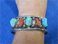 vintage turquoise & coral silver bracelet