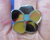 vintage turquoise & silver flower ring - size 8