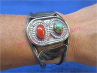 vintage turquoise & coral silver bracelet