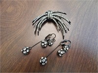 Vintage Jeweled Custom Jewlery Pin & Earings