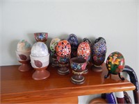 Grouping of Hand Painted Eggs on Stands