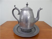Antique Pewter Teapot & Plate