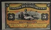 1896 5 SILVER PESOS  BANK OF SPAIN