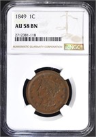 1849 LARGE CENT, NGC AU-58 BN KEY DATE