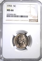 1955 JEFFERSON NICKEL, NGC MS-66