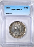 1921 MISSOURI COMMEM HALF DOLLAR, ICG MS-63