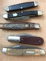5 Rough pocket knives, matchbooks,