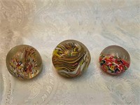 3 millefiori/end of day paperweights