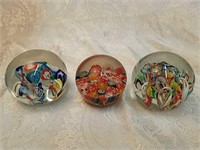 3 millefiori/ end of day paperweights
