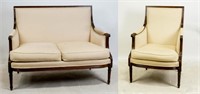 FRENCH STYLE SQUARE BACK SETTEE ON FLUTED LEGS