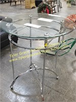 MODERN GLASS TOP BISTRO/ PUB TABLE W BUILT IN WINE
