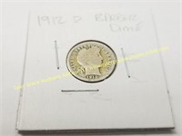 1912-D BARBER SILVER DIME COIN