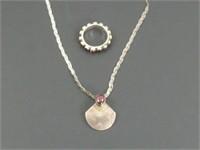 Sterling Silver Necklace & Pendant & Ring 8.5