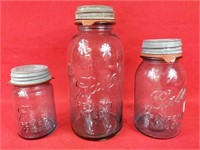 Three Vintage Ball Mason Jars w/ Zinc Lids