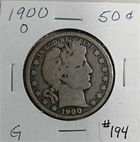 1900-O  Barber Half Dollar  VG