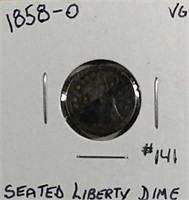 1858-O  Seated Dime  VG details scratched