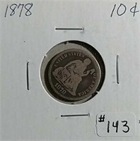1878  Seated Dime  VG