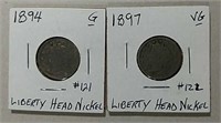 1894 & 1897 Liberty Nickels  G