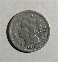 1875  Three Cent Nickel  F+