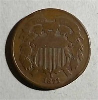 1871  Two-Cent Piece  VG
