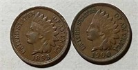1899 & 1900  Indian Head Cents  VF