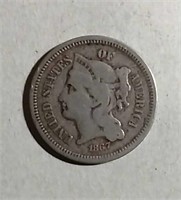 1867  Three Cent Nickel  F