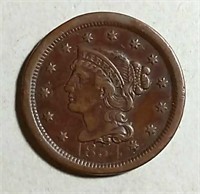 1854  Braided Hair Large Cent  F