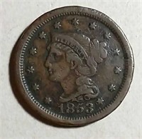 1853  Braided Hair Large Cent  F