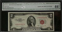 1953-B  $2  LT  Red Seal  C.G.A. Gem Unc. 66