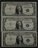 3  1935-G  $1 Silver Certificates  AU - Unc.