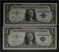 2  1957 $1 Silver Certificates   CU