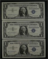 3  1957-A  $1 Silver Certificates  Gem CU