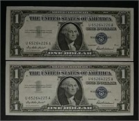 2  1957 $1  Silver Certificates  CU