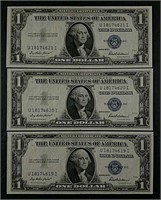 3  1935-F  $1 Silver Certificates  Unc.