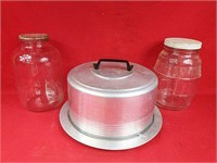Vintage Aluminum Cake Pan, Vinegar and Pickle Jars