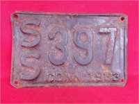 1933 Conneticut License Plate