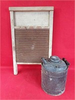 Small Vintage Gas Can and Vintage Washboard