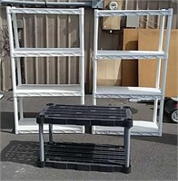 2 - White 5ft Shelf Units & 1 - 2 ft shelf