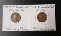 1909-P & 1913-P Lincoln Wheat Pennies