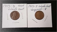 (2) 1913 Lincoln Wheat Pennies