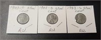 3 - 1943 U.S Steel Pennies